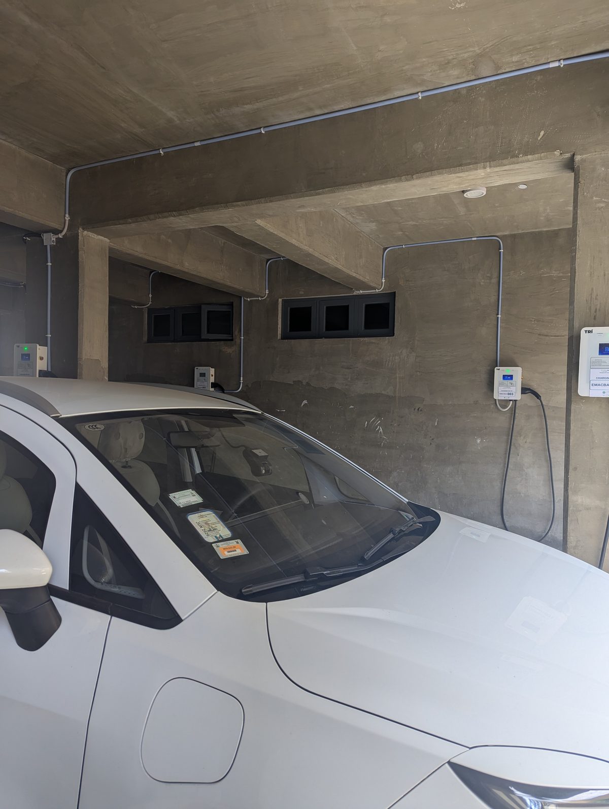 EV charging equipment installed in a garage
