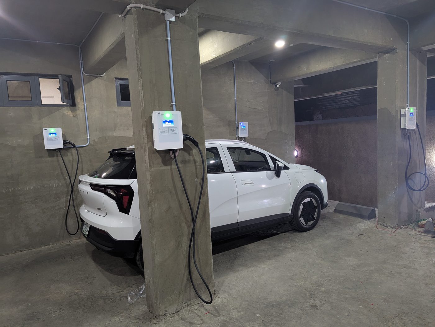 EV charging bay with multiple charging stations